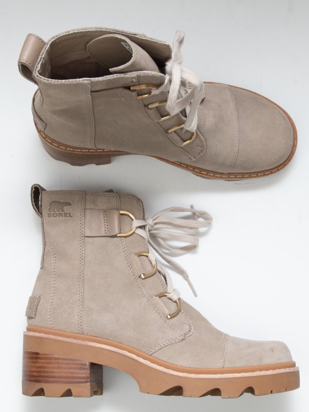 Sorel Joan Now Lace Up Boot Waterproof Winter Outdoor Omega Taupe Gum 2 Size 8.5